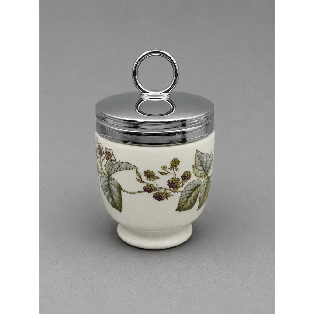 Vintage Royal Worcester Egg Coddler Blackberry Floral Chrome Lid w/original Box.